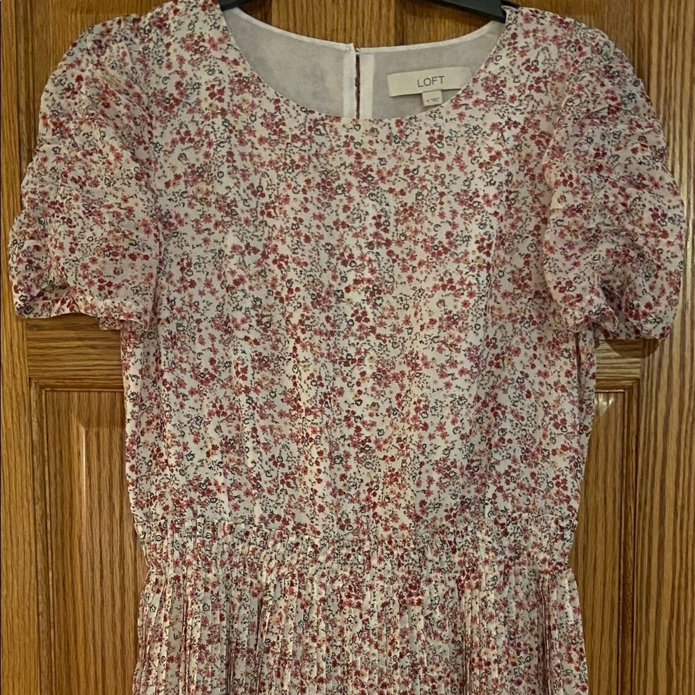 LOFT RUFFLE SHORT SLEEVE FLORAL PRINT LINED PLEATED SKIRT DRESS SIZE 4